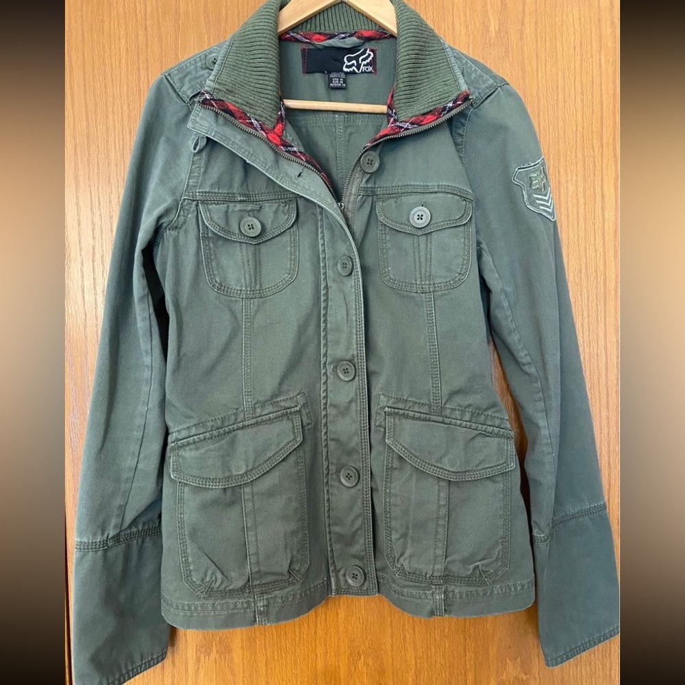 Fox Racing Women’s Army Green Military Style Zip & Button Jacket Adult Medium
